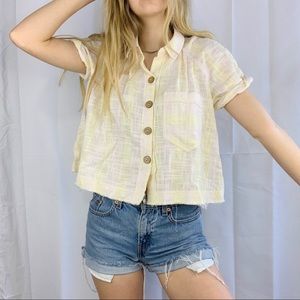 Free People striped button down short sleeve top